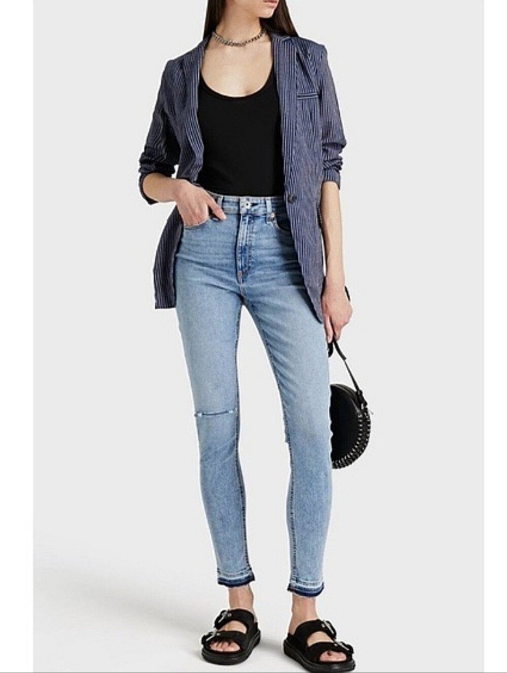 Rag & Bone "Nina High-Rise Skinny" Cropped Ankle Jeans Raw Hem Montrose, Size 28